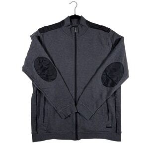 Hugo Boss Full Zip Sweater Gray Heather Elbow Patch‎ Jacket Mens XL